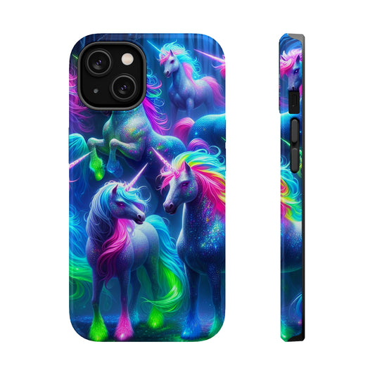 Vivid Dreamscape of Neon Unicorns Neon Unicorns Premium Art Magsafe Magnet Tough IPhone 13 14 15 Pro Plus Max and Mini in Matte and Glossy Phone cases