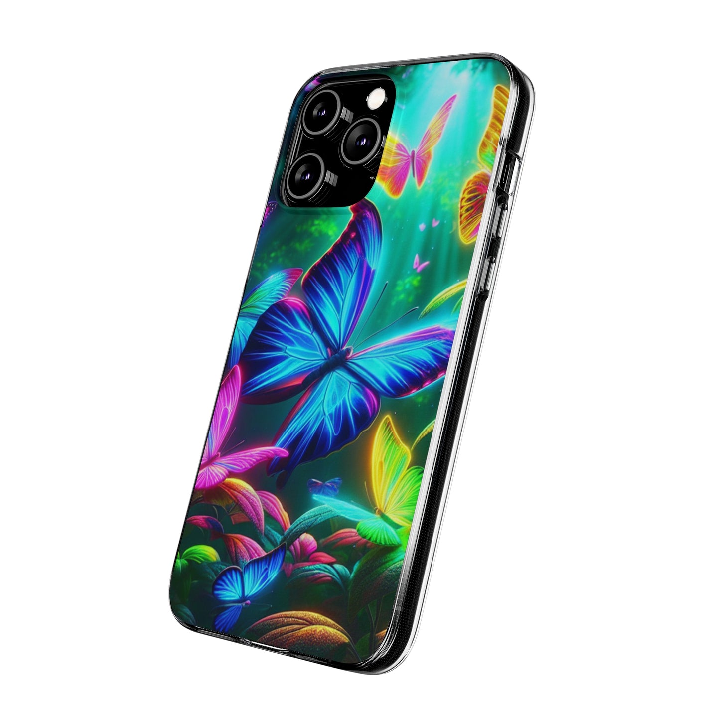 "Vivid Neon Flyaways" NEON Butterflies Art Polycarbonate Phone Case Samsung Galaxy s21 s22 Google Pixel 6 Iphone 11 12 13 14 Pro Max Mini Plus