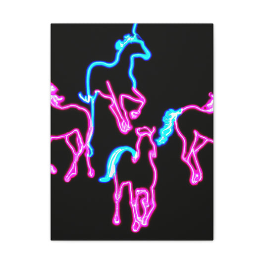 "Enchanted Fluorescence" NEON Unicorns Art Canvas