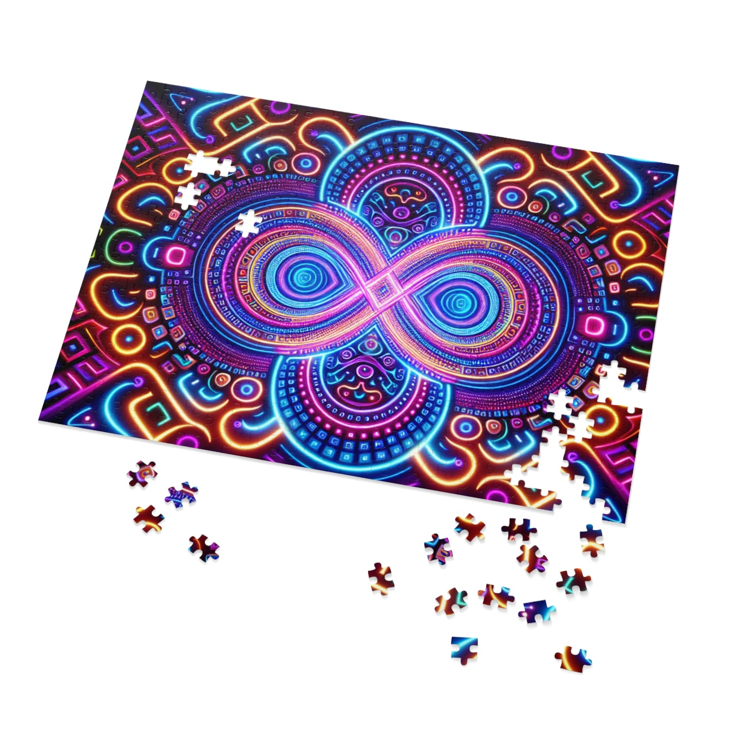 Neon Infinifinity - Neon Trippy Infinity Patterns Puzzle 30, 110, 252, and 1000 Pieces