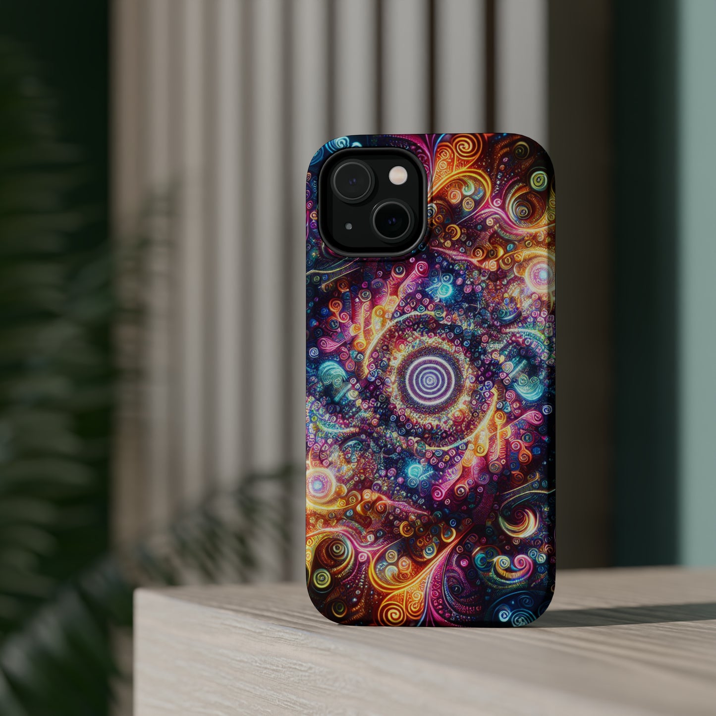 Cosmic Chromatic Mirage. Neon Trippy Infinity Patterns Premium Art Magsafe Magnet Tough IPhone 13 14 15 Pro Plus Max and Mini in Matte and Glossy Phone cases