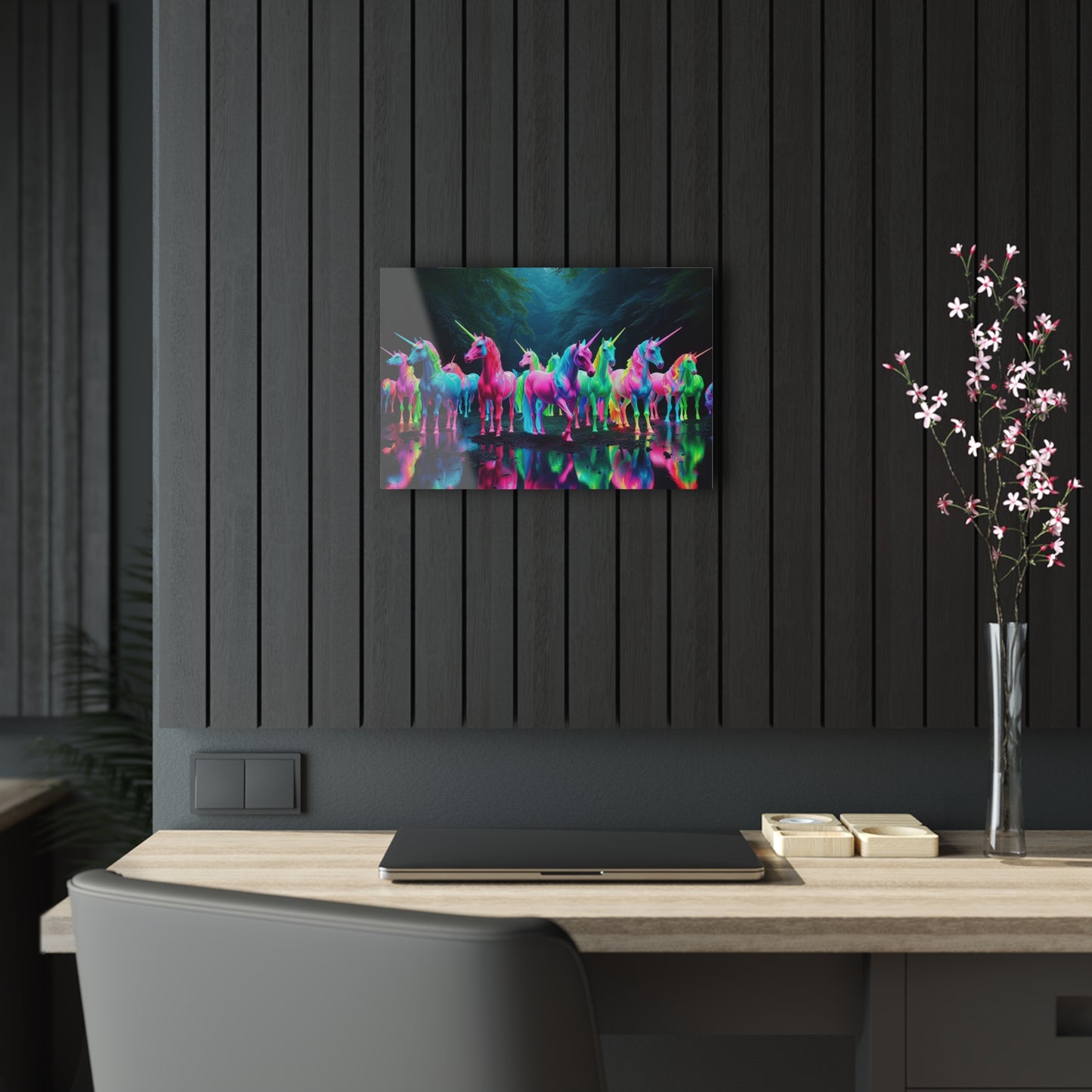"Fantastical Flash of Unicorns" NEON Unocrons Art 1/4" Glossy Acrylic Art