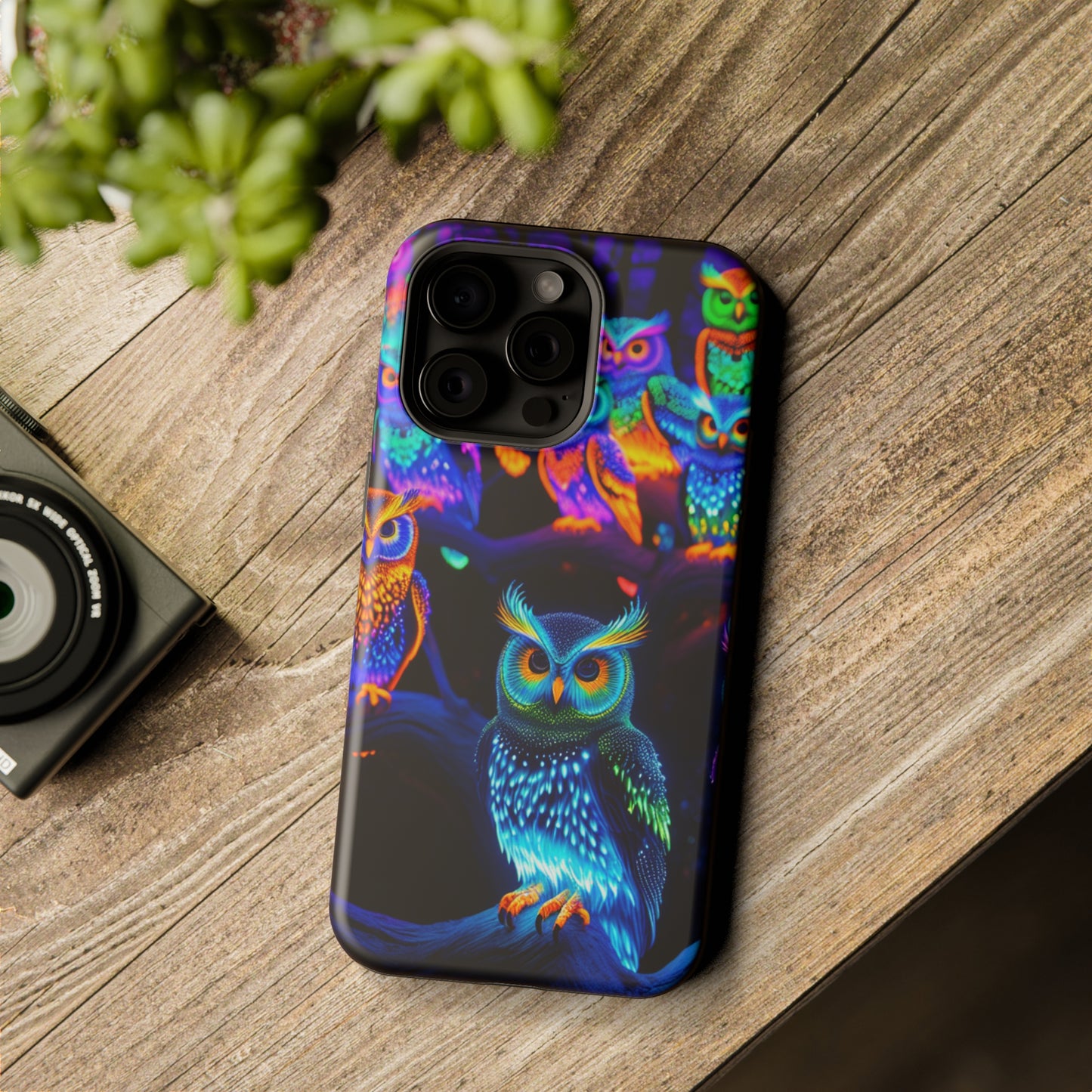 Glowing Neon Clan. Neon Owls Premium Art Magsafe Magnet Tough IPhone 13 14 15 Pro Plus Max and Mini in Matte and Glossy Phone cases