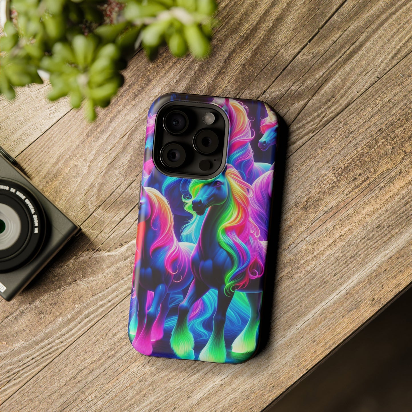 Neon Magic Skies - Unicorn Gang. Neon Unicorns Premium Art Magsafe Magnet Tough IPhone 13 14 15 Pro Plus Max and Mini in Matte and Glossy Phone cases