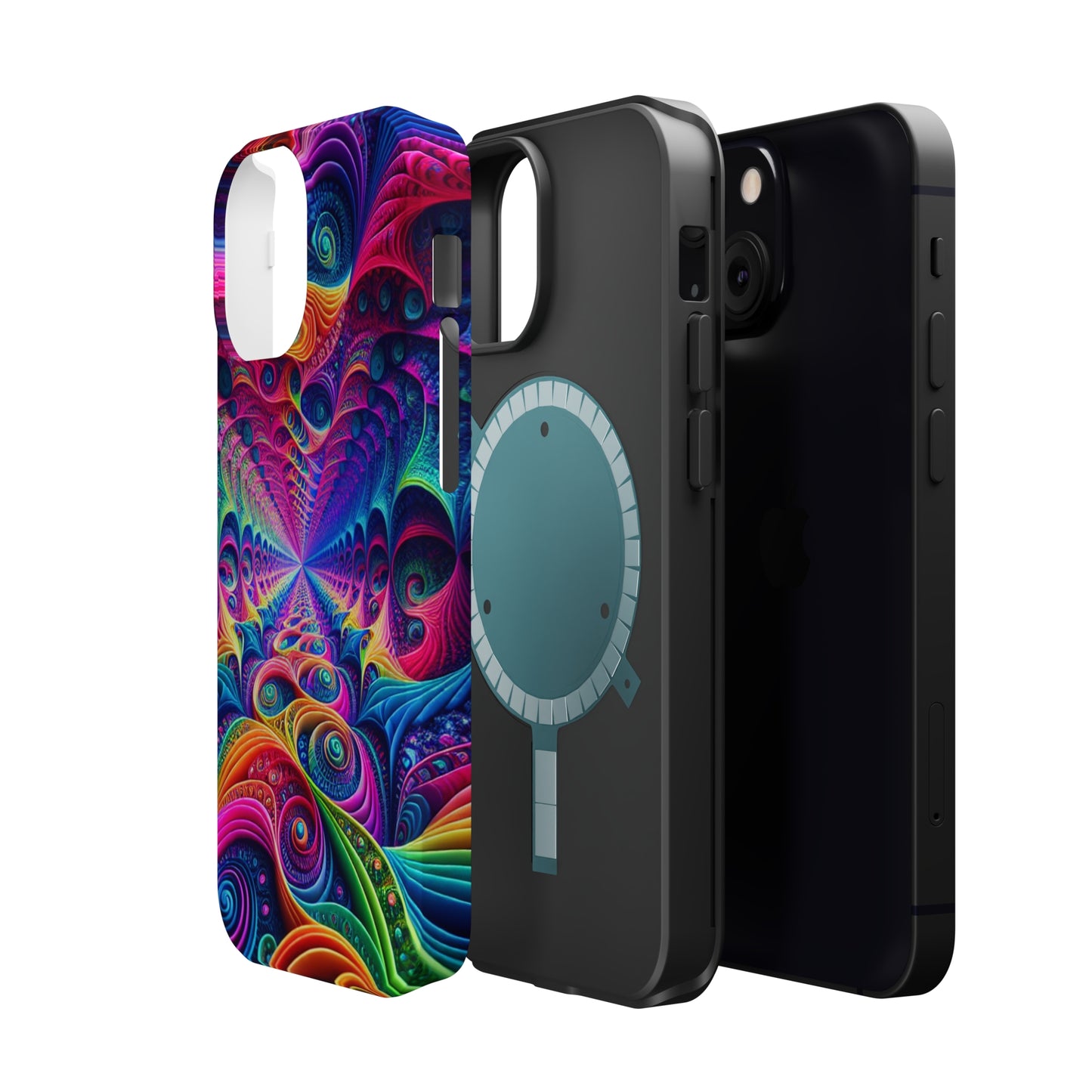 Cosmic Electric Rainbow Frenzy. Neon Trippy Infinity Patterns Premium Art Magsafe Magnet Tough IPhone 13 14 15 Pro Plus Max and Mini in Matte and Glossy Phone cases