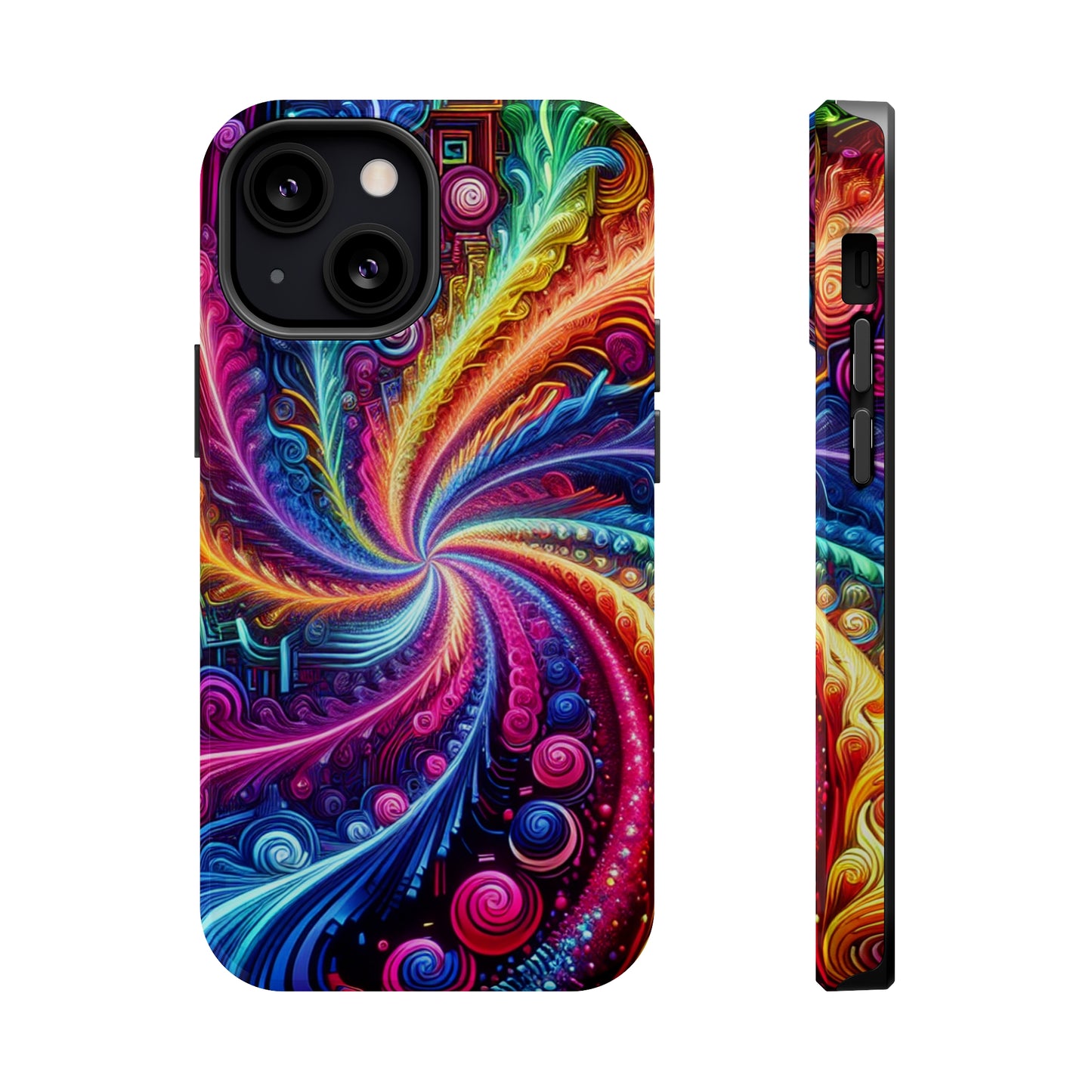 Infinite Neon Ravelry. Neon Trippy Infinity Patterns Premium Art Magsafe Magnet Tough IPhone 13 14 15 Pro Plus Max and Mini in Matte and Glossy Phone cases