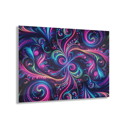 Vibrant Neon Infinity Fractalization. Trippy infity Pattern 1/4" Glossy Acrylic Art