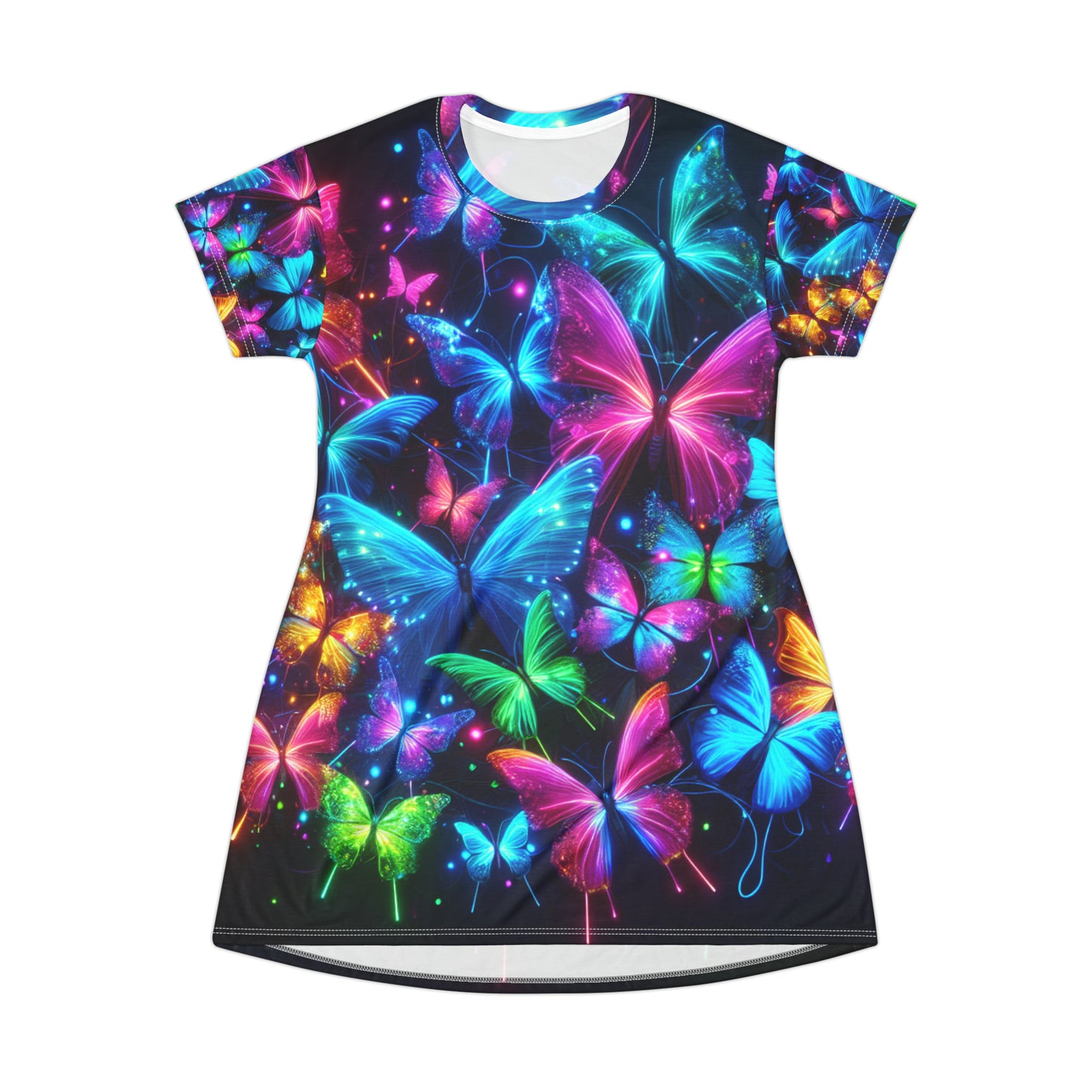 Neon Flutterby Blossoms Neon Butterflies Womans T Shirt Dress