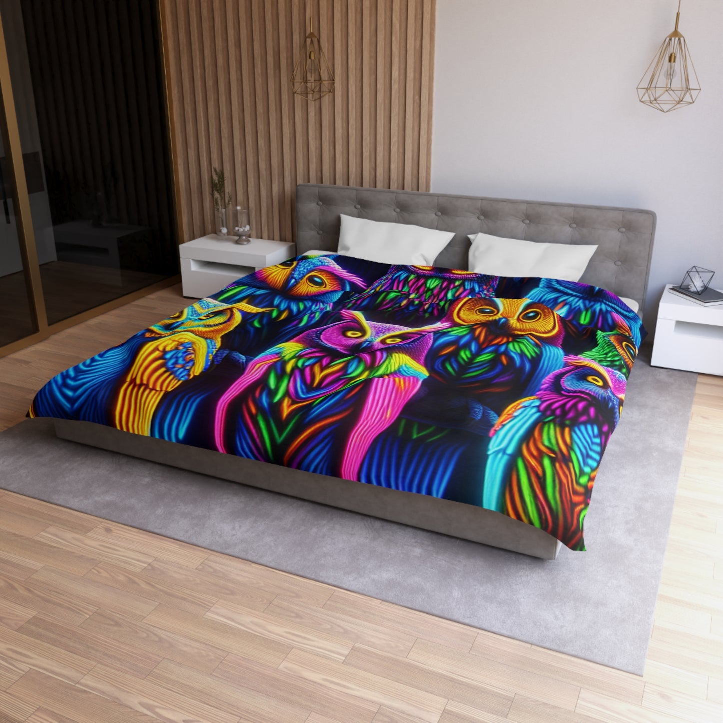 Diego de la Cruz. - NEON Owls Microfiber Duvet Cover