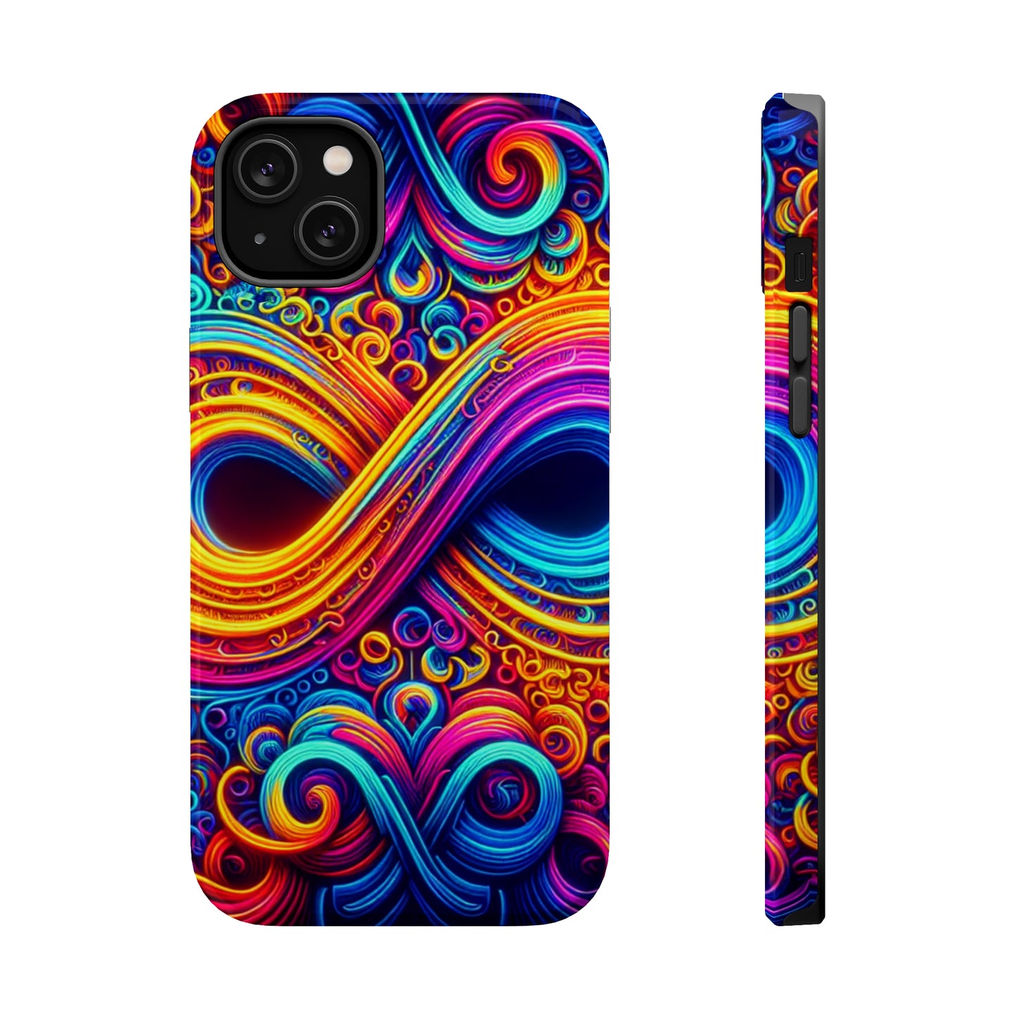 ElectroFractal Fluorescence. Neon Trippy Infinity Patterns Premium Art Magsafe Magnet Tough IPhone 13 14 15 Pro Plus Max and Mini in Matte and Glossy Phone cases