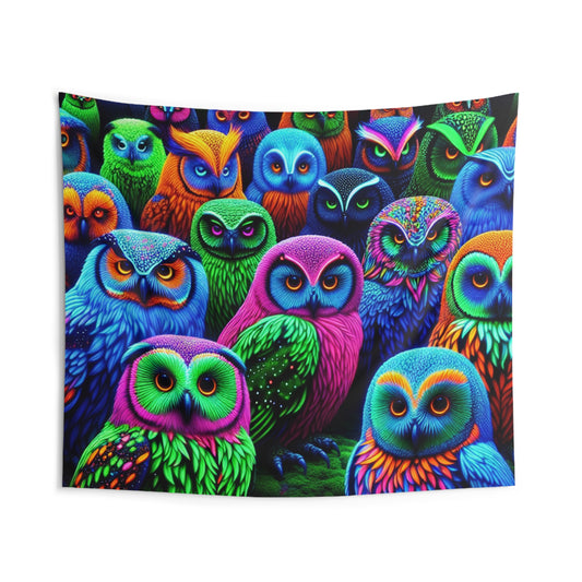 Neon Nocturne NEON Owls Art Tapestry