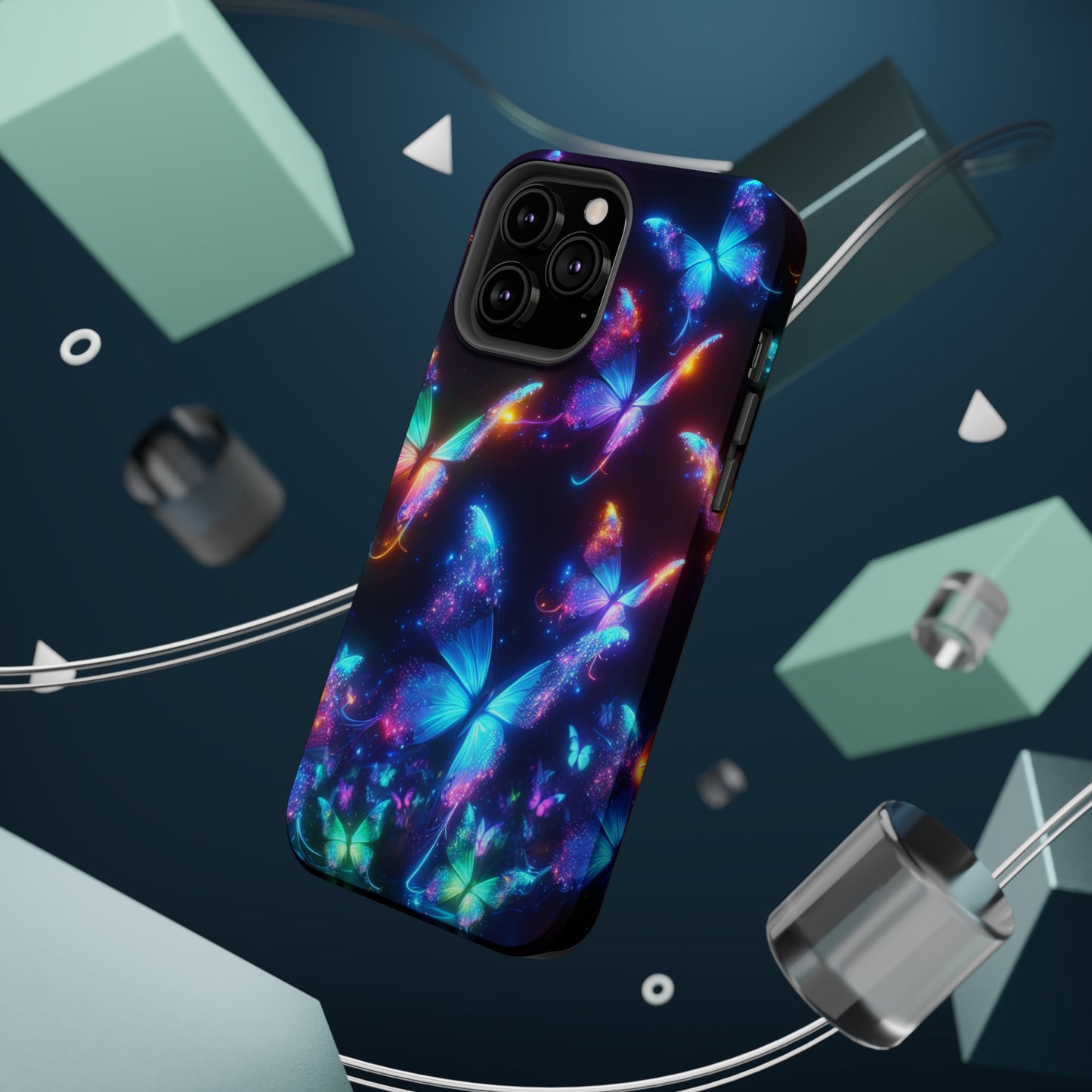 "Electrically Vivid Reverie" Neon Butterflies Premium Art Magsafe Magnet Tough IPhone 13 14 15 Pro Plus Max and Mini in Matte and Glossy Phone cases