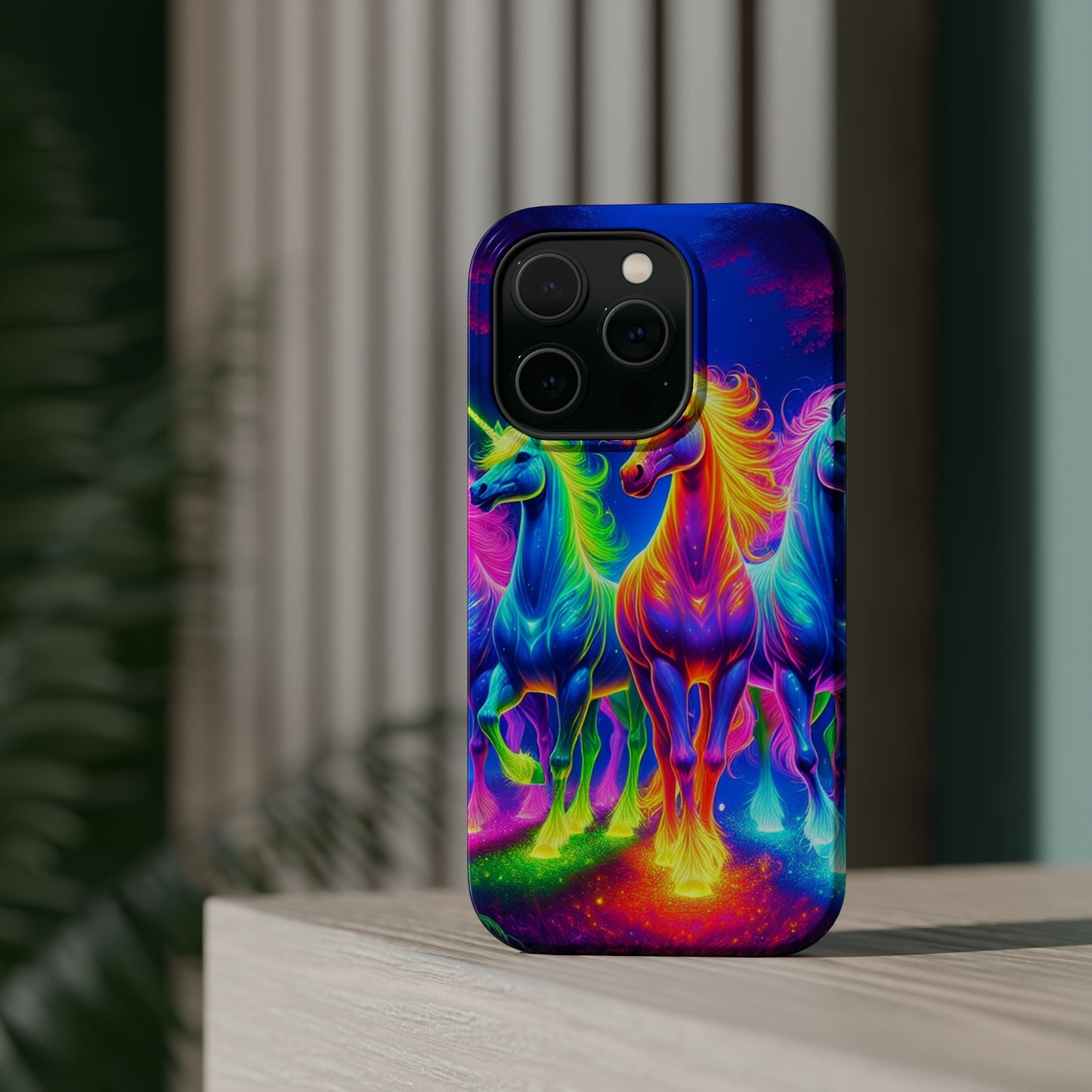 Neon Mystic Magicians Neon Unicorns Premium Art Magsafe Magnet Tough IPhone 13 14 15 Pro Plus Max and Mini in Matte and Glossy Phone cases
