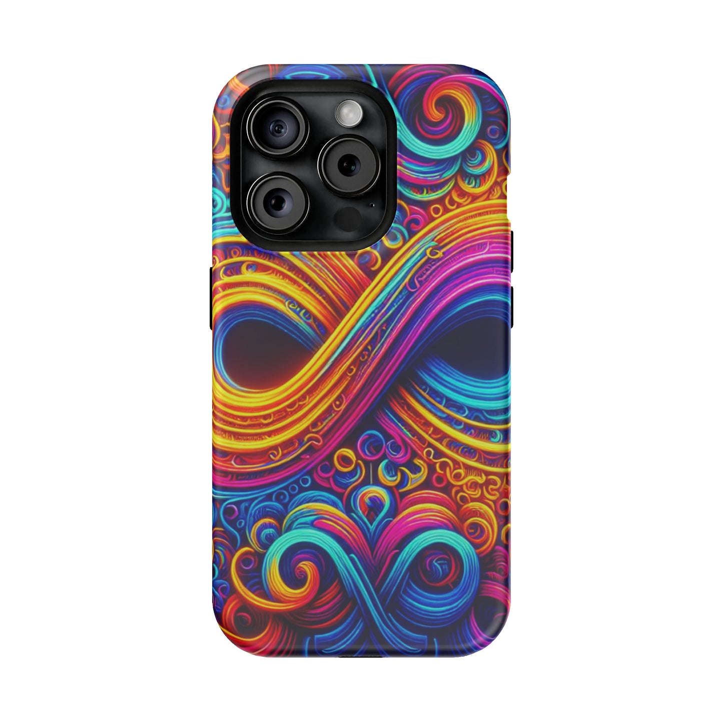 ElectroFractal Fluorescence. Neon Trippy Infinity Patterns Premium Art Magsafe Magnet Tough IPhone 13 14 15 Pro Plus Max and Mini in Matte and Glossy Phone cases