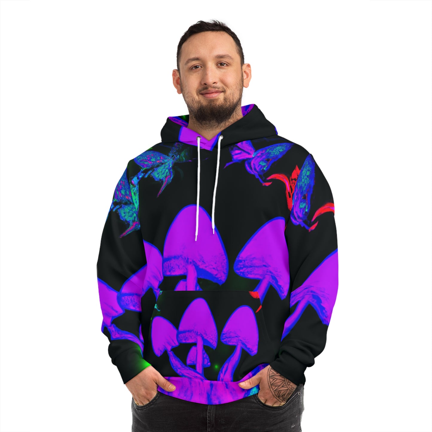 "Aurora of Neon Nightlife" - Butterflies & Mushrooms AOP Hoodie