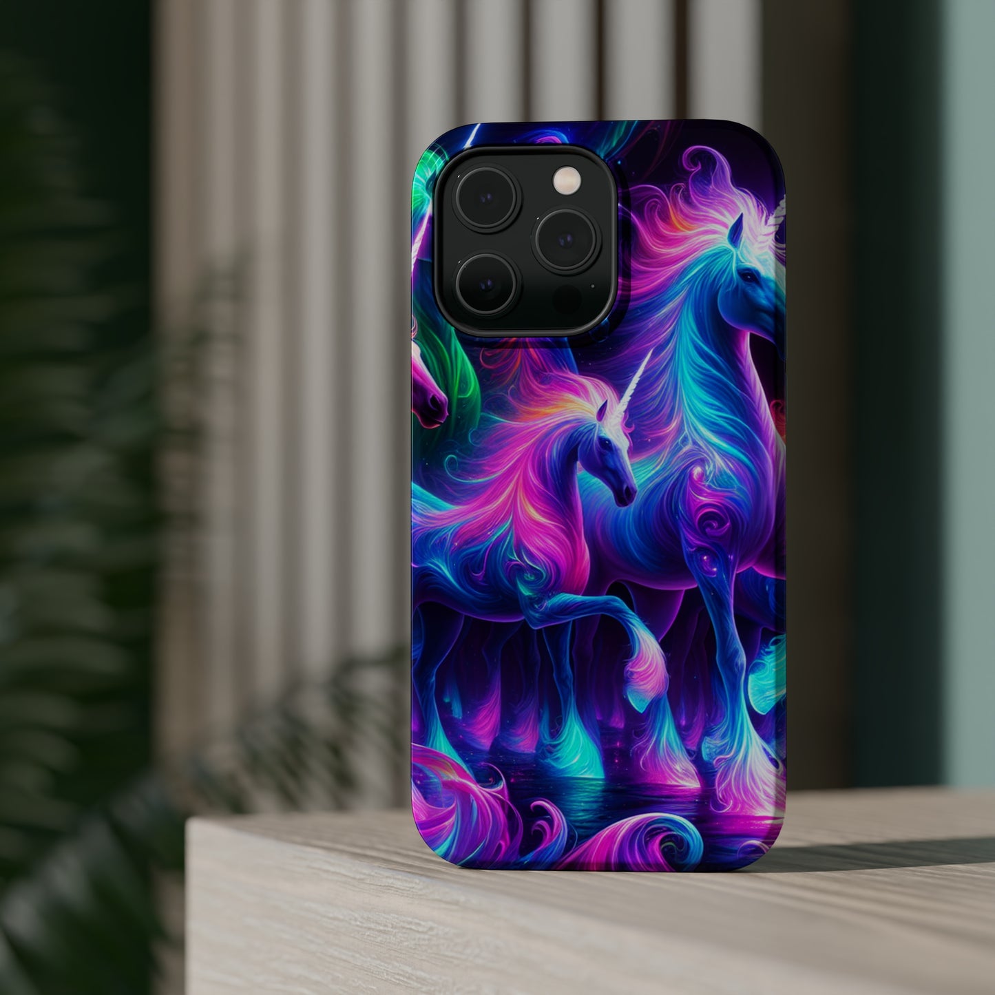 Neon Uniflourish Neon Unicorns Premium Art Magsafe Magnet Tough IPhone 13 14 15 Pro Plus Max and Mini in Matte and Glossy Phone cases