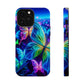 'Serene Spectacle of Neon Butterflies' Neon Butterflies Premium Art Magsafe Magnet Tough IPhone 13 14 15 Pro Plus Max and Mini in Matte and Glossy Phone cases