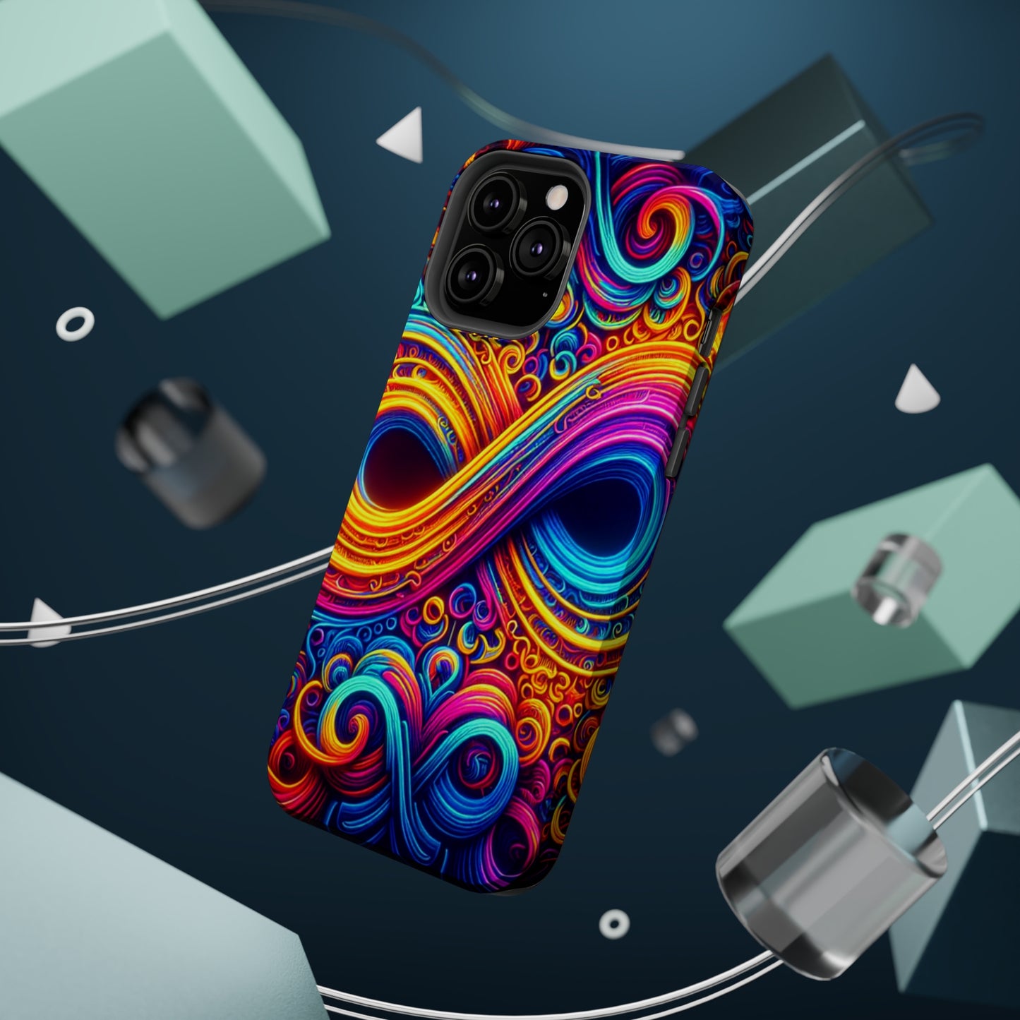 ElectroFractal Fluorescence. Neon Trippy Infinity Patterns Premium Art Magsafe Magnet Tough IPhone 13 14 15 Pro Plus Max and Mini in Matte and Glossy Phone cases
