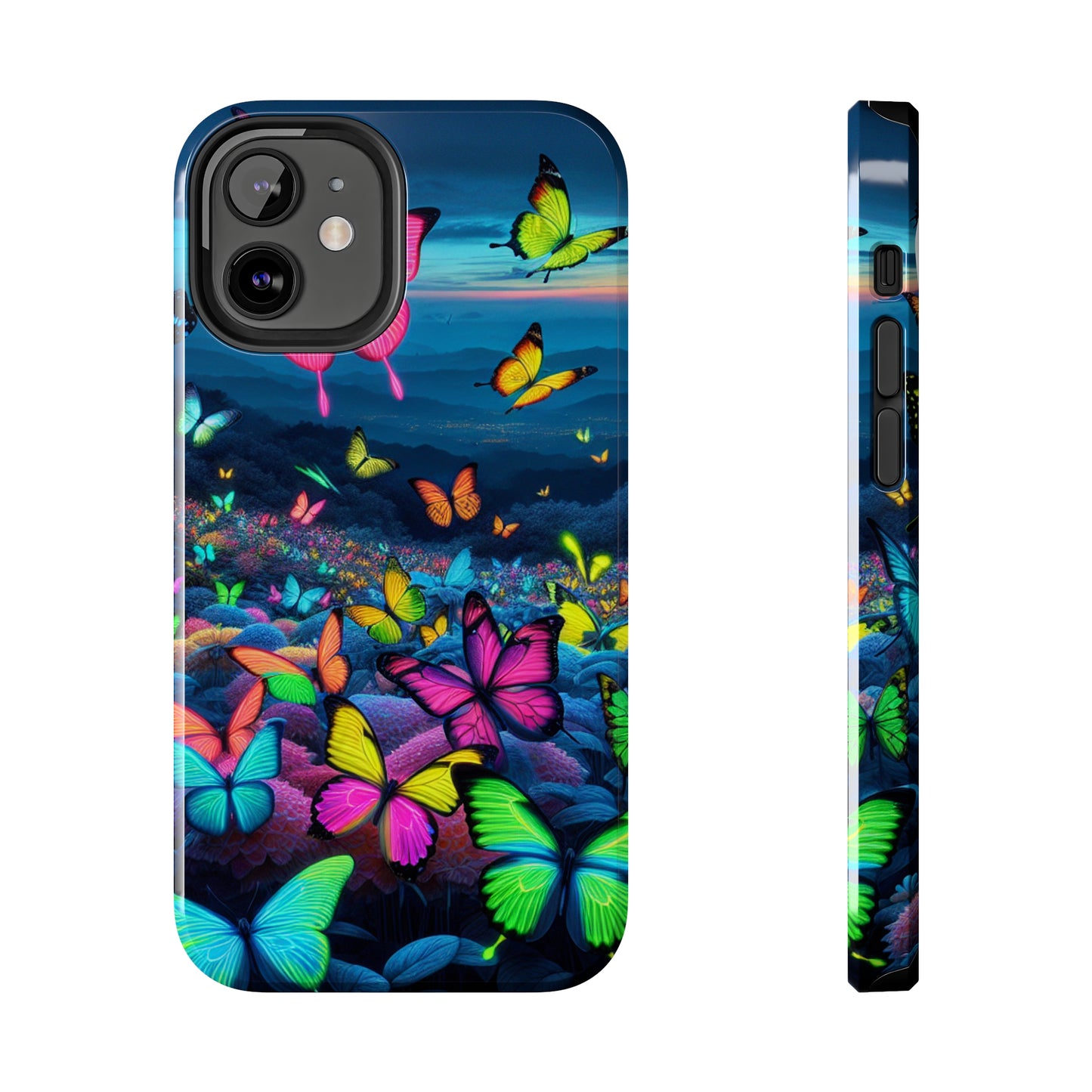 "Neon Flight Spectacle" NEON Butterflies Tough Phone Case Iphone 6 7 8 9 10 11 12 13 14 SE X XR XS Pro Max Mini Plus
