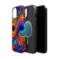 ElectroFractal Fluorescence. Neon Trippy Infinity Patterns Premium Art Magsafe Magnet Tough IPhone 13 14 15 Pro Plus Max and Mini in Matte and Glossy Phone cases