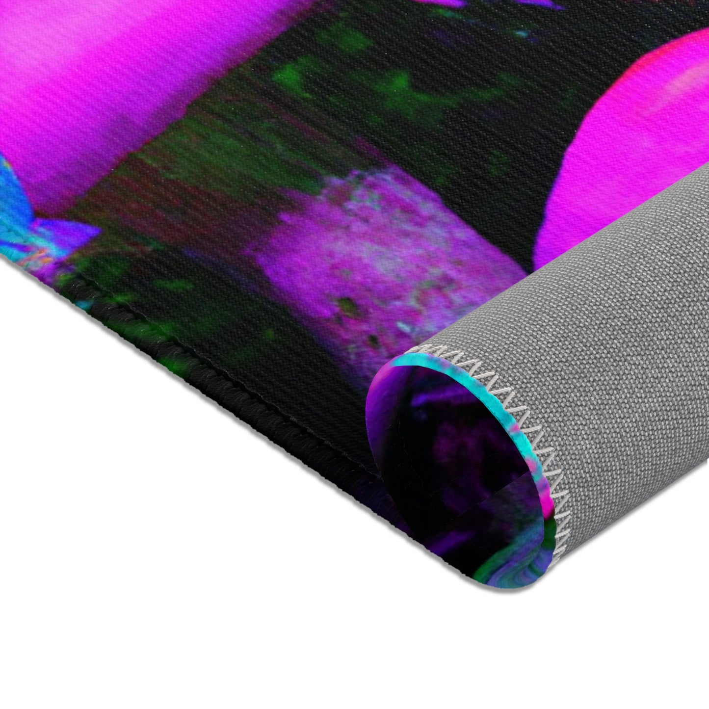 Vibrant Neon Fantasia. Butterflies & Mushrooms Area Rug