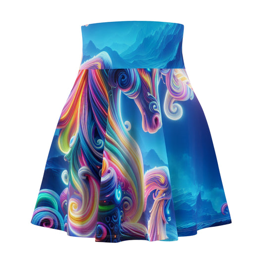 Psychedelic Prismatic Ponies -NEON Unicorns Woman' Skater Skirt