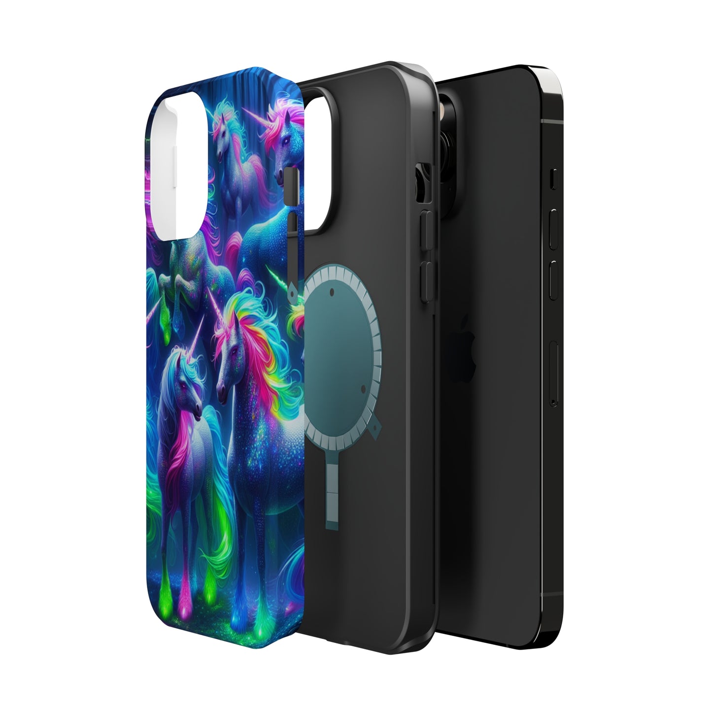 Vivid Dreamscape of Neon Unicorns Neon Unicorns Premium Art Magsafe Magnet Tough IPhone 13 14 15 Pro Plus Max and Mini in Matte and Glossy Phone cases
