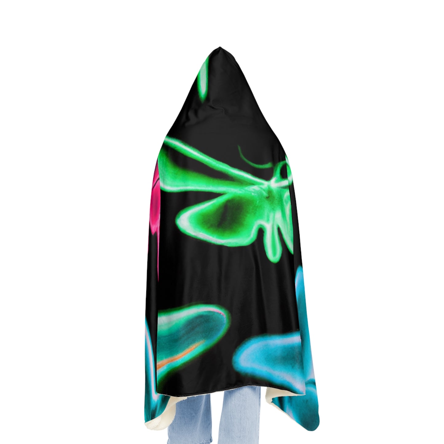 "Neon Splendor" - NEON Butterflies Art Hooded Snuggle Blanket