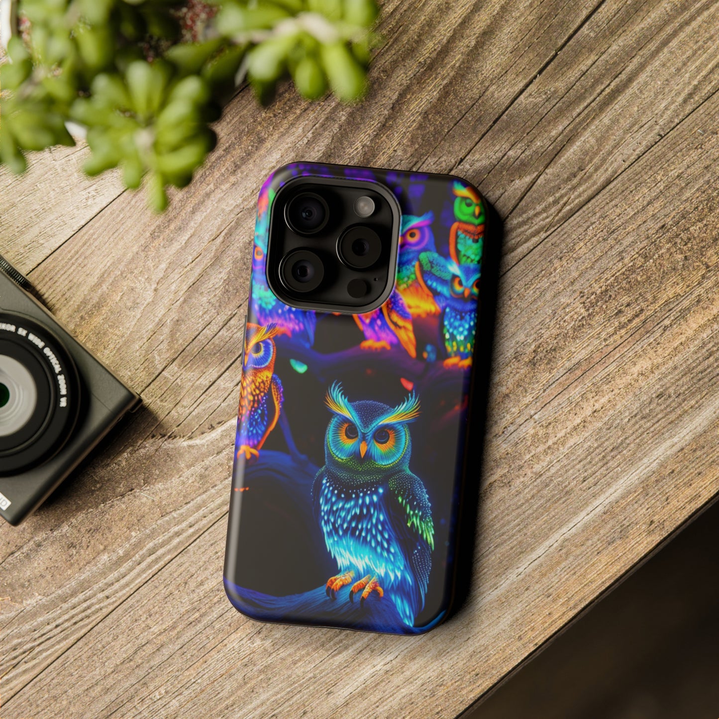 Glowing Neon Clan. Neon Owls Premium Art Magsafe Magnet Tough IPhone 13 14 15 Pro Plus Max and Mini in Matte and Glossy Phone cases