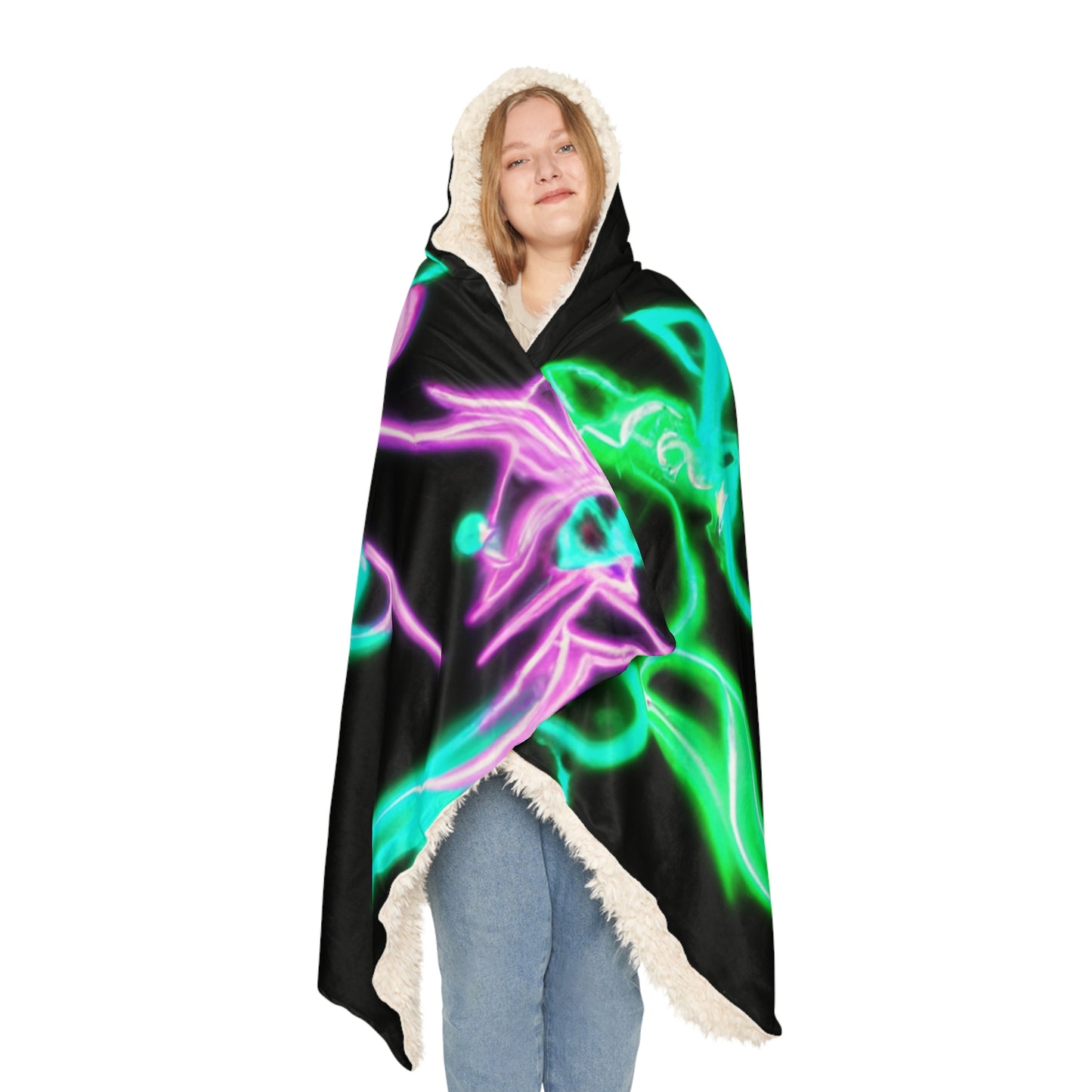 "Neon Dreamscape" - NEON Unicorns Art Hooded Snuggle Blanket