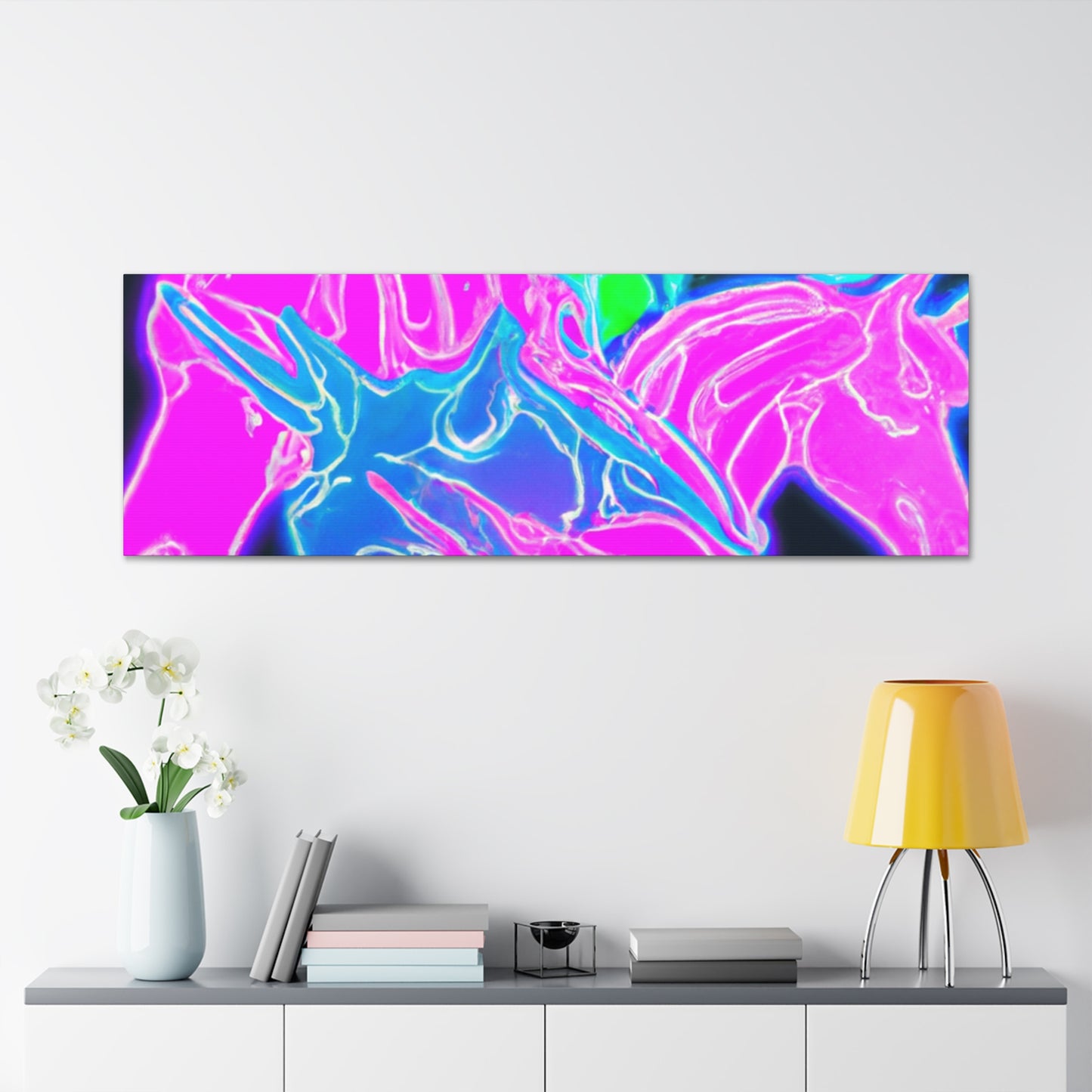 Neon Flurry Unicorns. NEON Unicorns Art Canvas