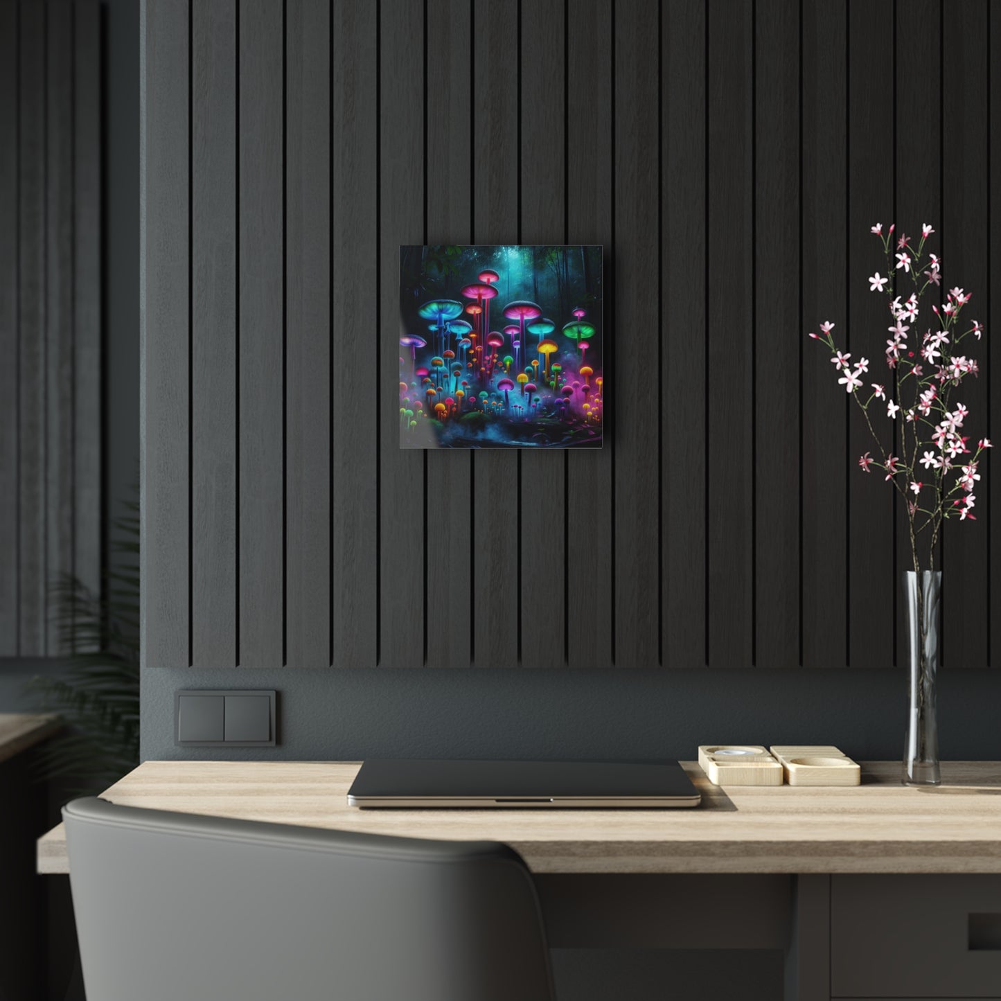 Neon Fungal Fusion. Mushrooms 1/4" Glossy Acrylic Art