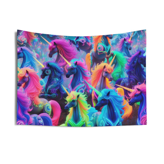 Neon Unicorns Spectacle. NEON Unicorns Art Tapestry