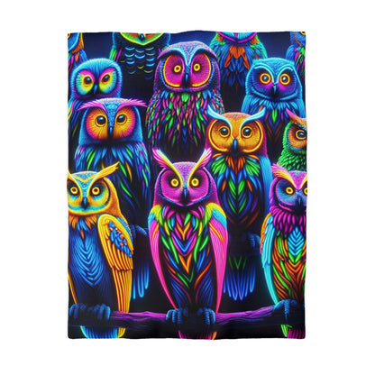 Diego de la Cruz. - NEON Owls Microfiber Duvet Cover