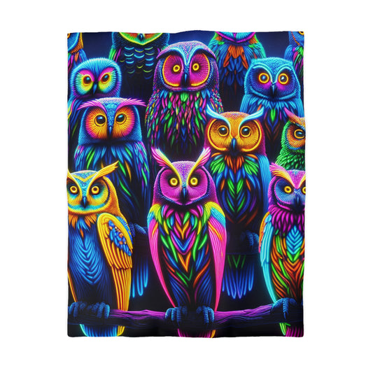 Diego de la Cruz. - NEON Owls Microfiber Duvet Cover