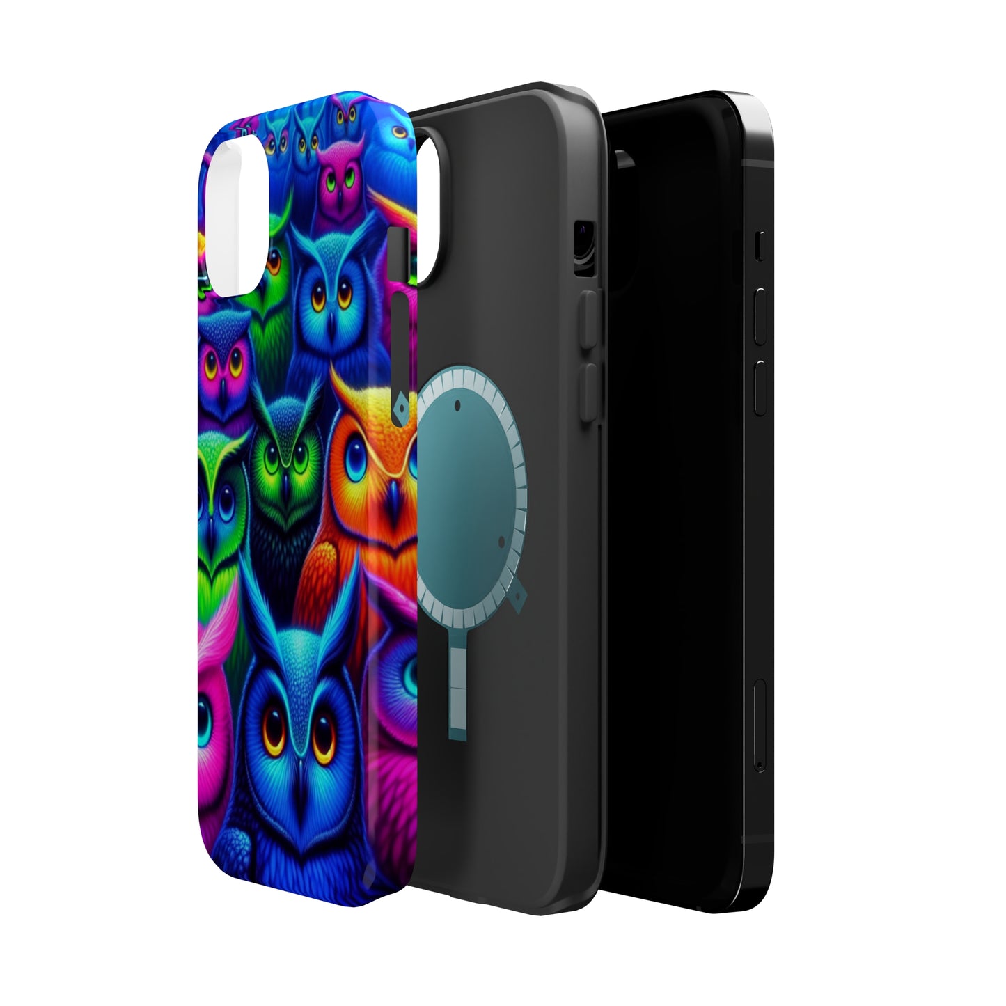 Neon Owlish Delight. Neon Owls Premium Art Magsafe Magnet Tough IPhone 13 14 15 Pro Plus Max and Mini in Matte and Glossy Phone cases