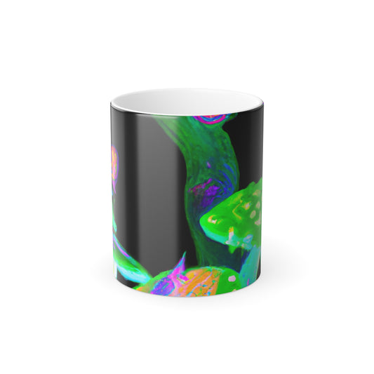 "Neon Splendor". Mushrooms & Butterflies 11oz Color Morphing Mug