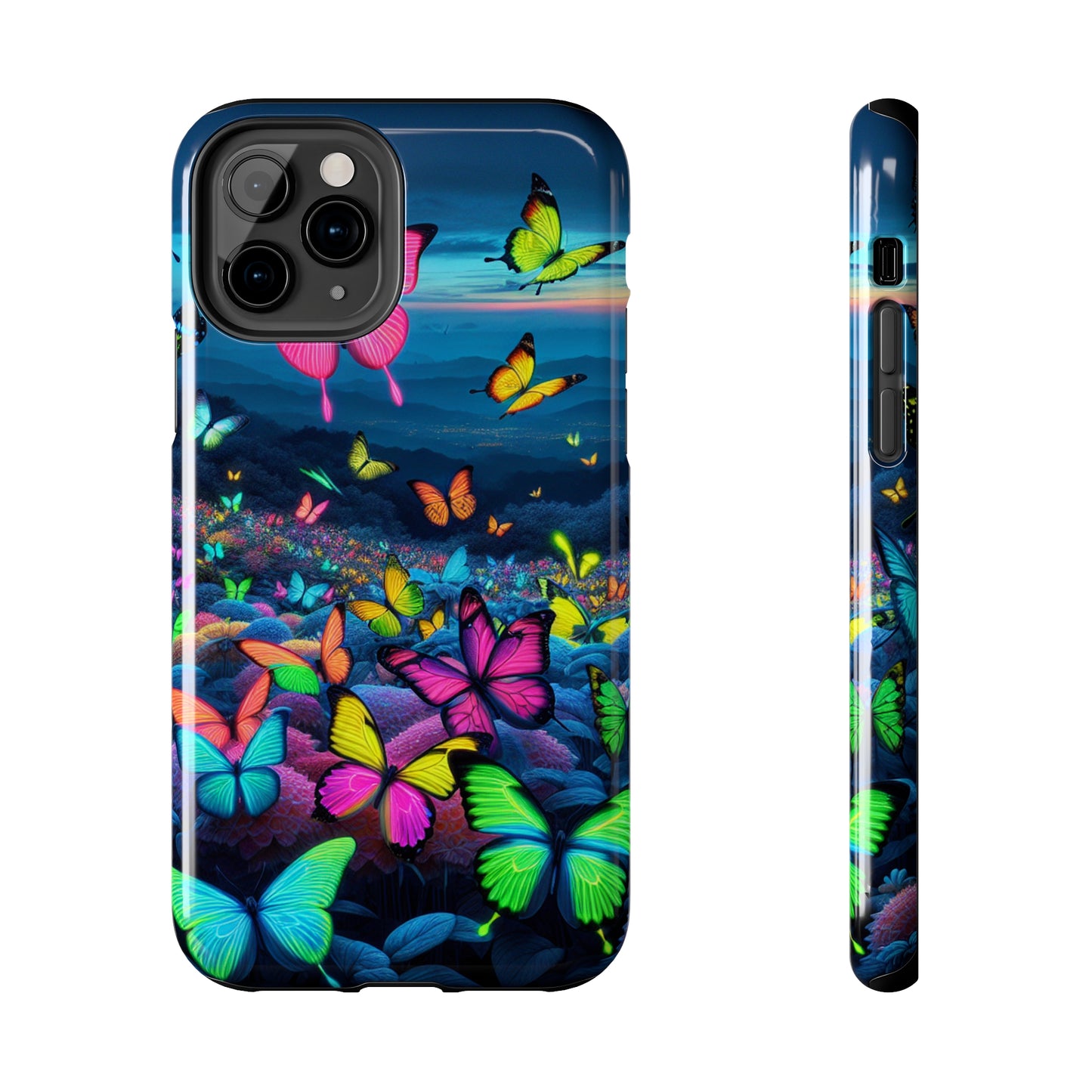 "Neon Flight Spectacle" NEON Butterflies Tough Phone Case Iphone 6 7 8 9 10 11 12 13 14 SE X XR XS Pro Max Mini Plus