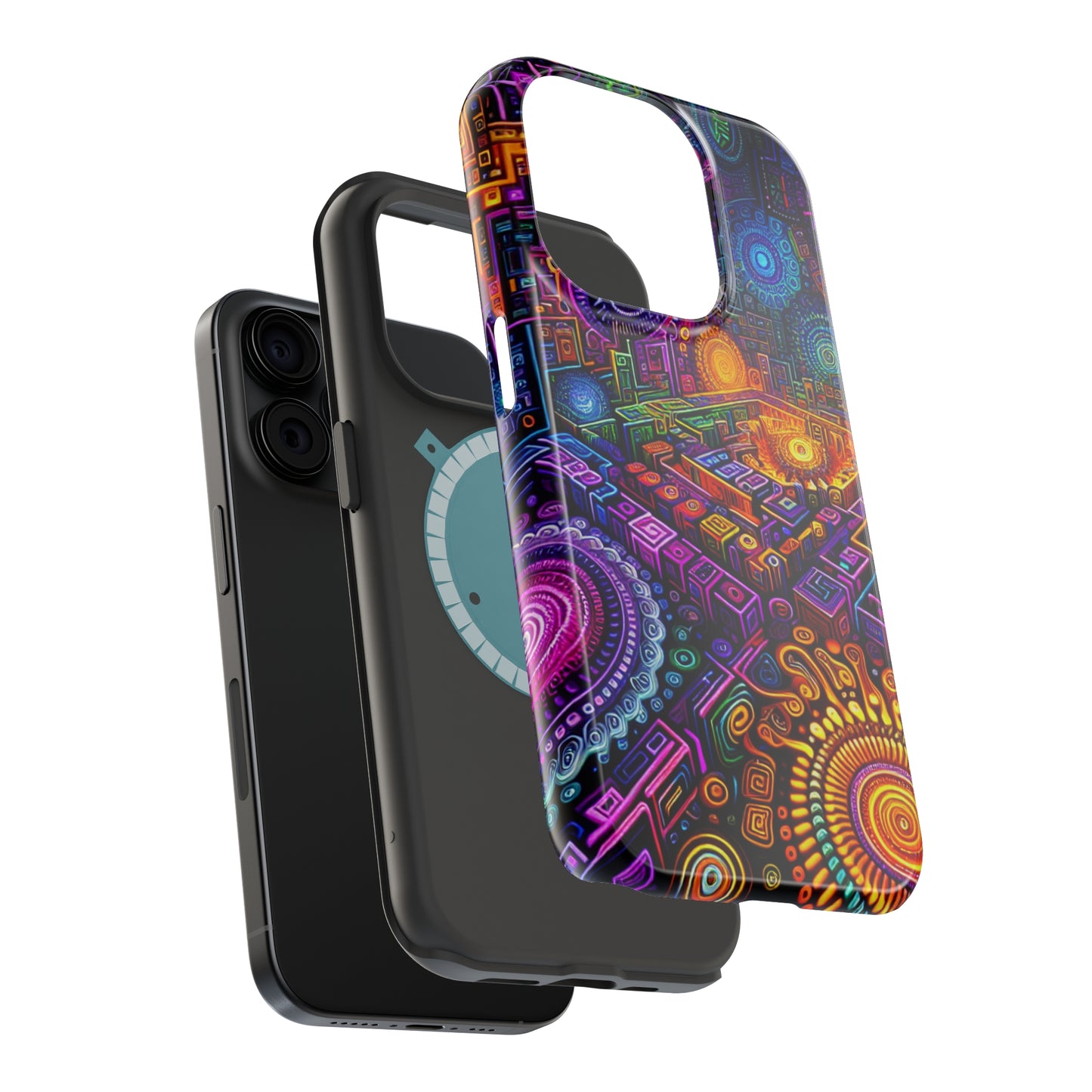 Vivid Voyage of Infinity Neon Splendor. Neon Trippy Infinity Patterns Premium Art Magsafe Magnet Tough IPhone 13 14 15 Pro Plus Max and Mini in Matte and Glossy Phone cases
