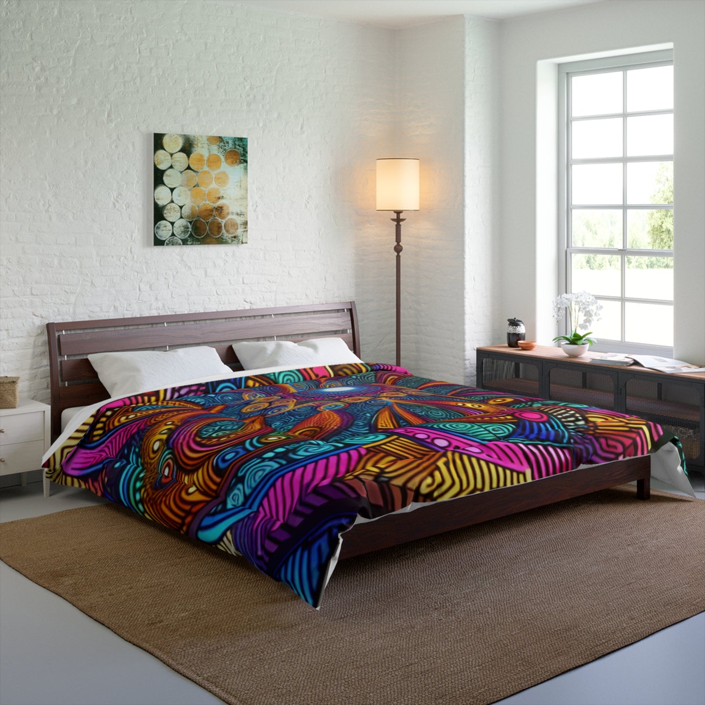 Vibrant Neon Aquascape Infinity Trippy Infinity Patterns Comforter Blanket
