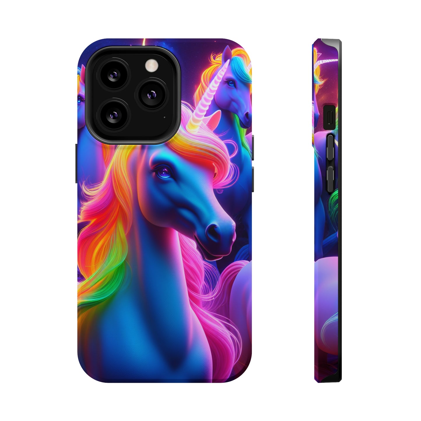 Neon Nighthorn Pride Neon Unicorns Premium Art Magsafe Magnet Tough IPhone 13 14 15 Pro Plus Max and Mini in Matte and Glossy Phone cases