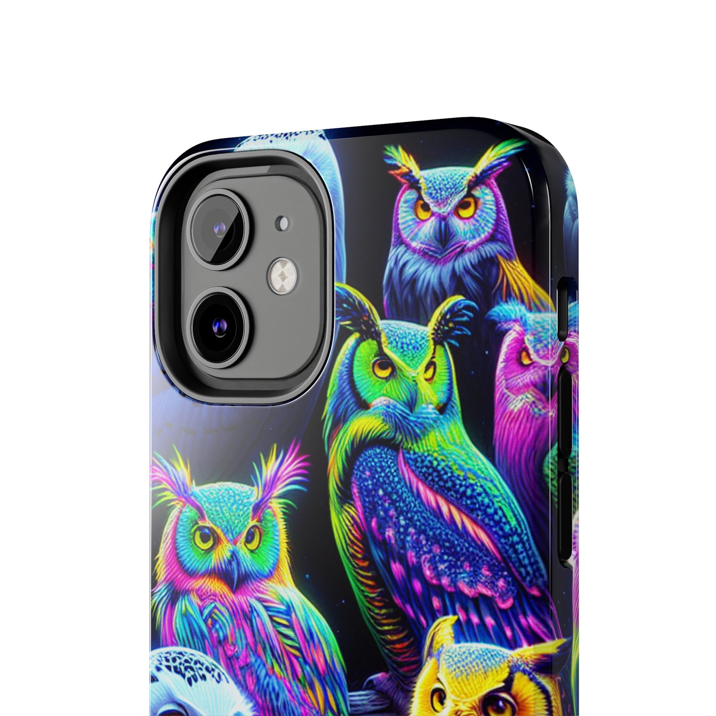 'Flock of Electric Flamses' NEON Owls Tough Phone Case