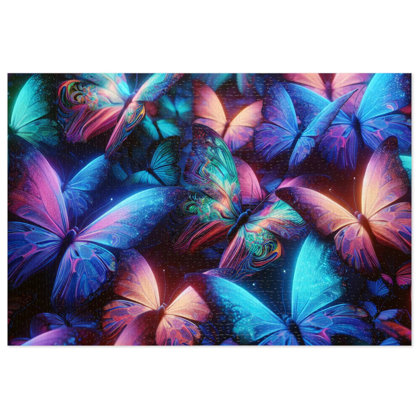 "Neon Flutter" - Neon Butterflies Puzzle30, 110, 252, and 1000 Pieces