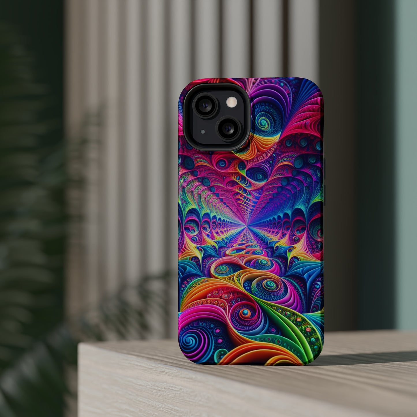 Cosmic Electric Rainbow Frenzy. Neon Trippy Infinity Patterns Premium Art Magsafe Magnet Tough IPhone 13 14 15 Pro Plus Max and Mini in Matte and Glossy Phone cases