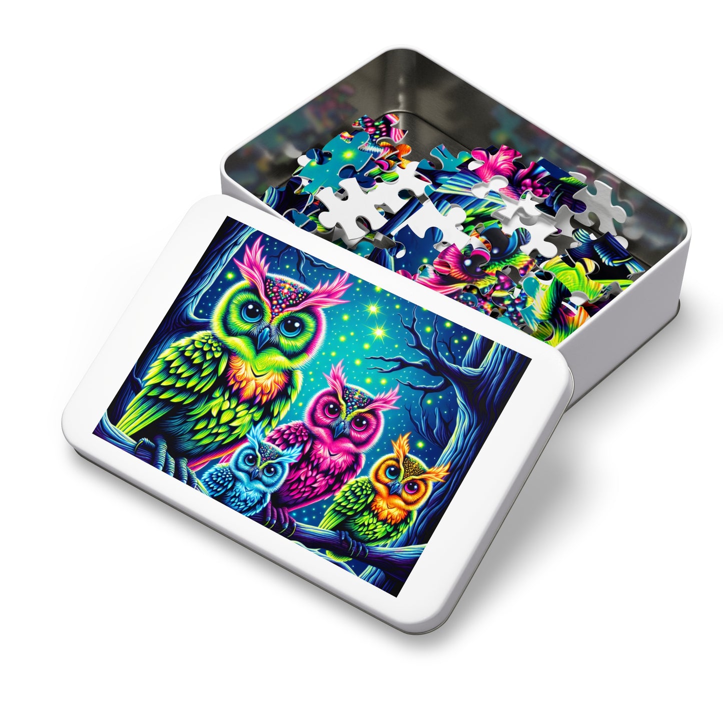 Vibrant Neon Owls - Neon Owls Puzzle 30, 110, 252, and 1000 Pieces