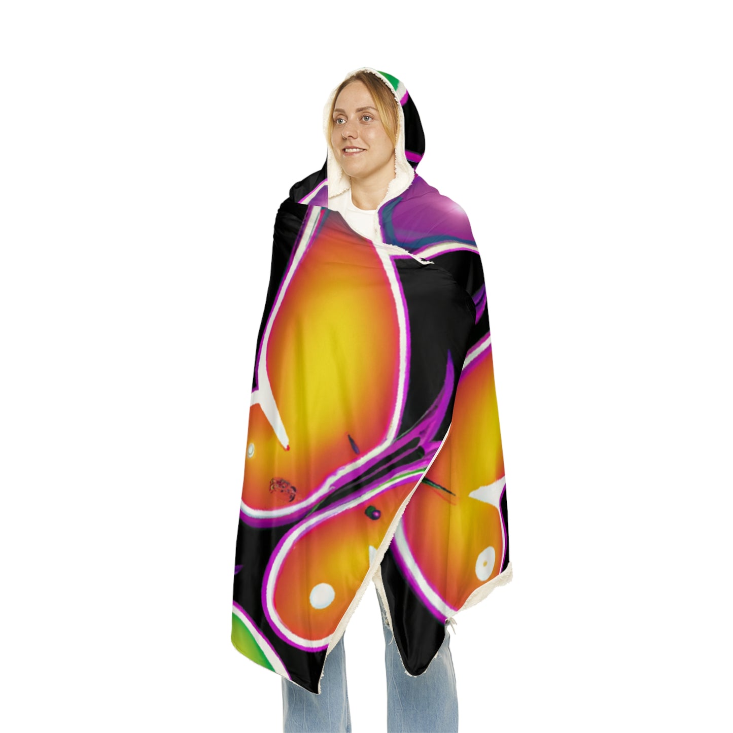 "Neon Flight" - NEON Butterflies Art Hooded Snuggle Blanket