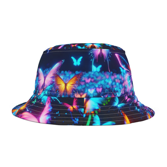"Illuminated Flutter" Neon Butterflies Bucket Hat