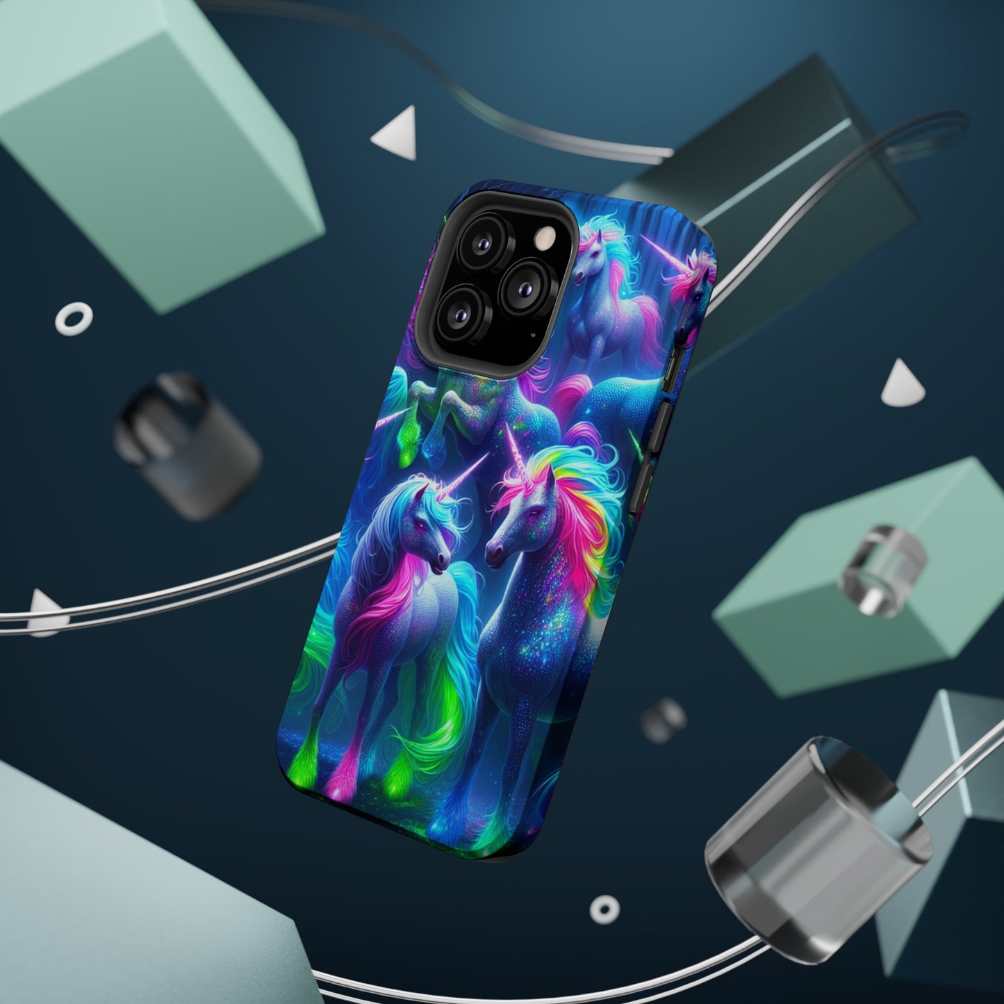 Vivid Dreamscape of Neon Unicorns Neon Unicorns Premium Art Magsafe Magnet Tough IPhone 13 14 15 Pro Plus Max and Mini in Matte and Glossy Phone cases