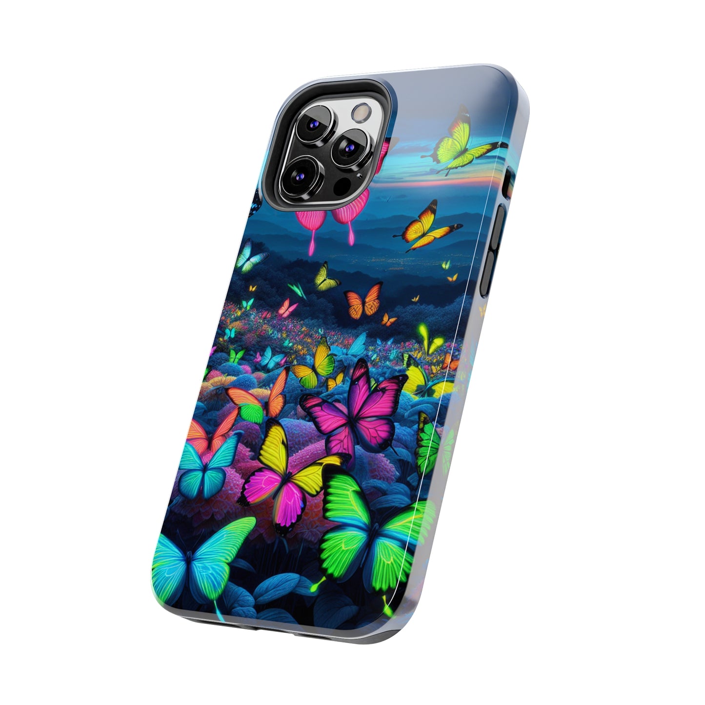 "Neon Flight Spectacle" NEON Butterflies Tough Phone Case Iphone 6 7 8 9 10 11 12 13 14 SE X XR XS Pro Max Mini Plus