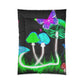 "Vibrant Neon Fantasy". Butterflies & Mushrooms Comforter Blanket